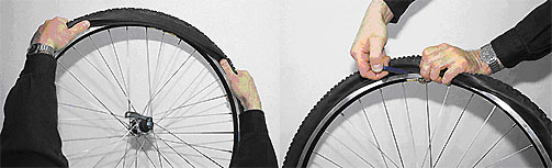 Nasadenie plášťa na koleso bicykla